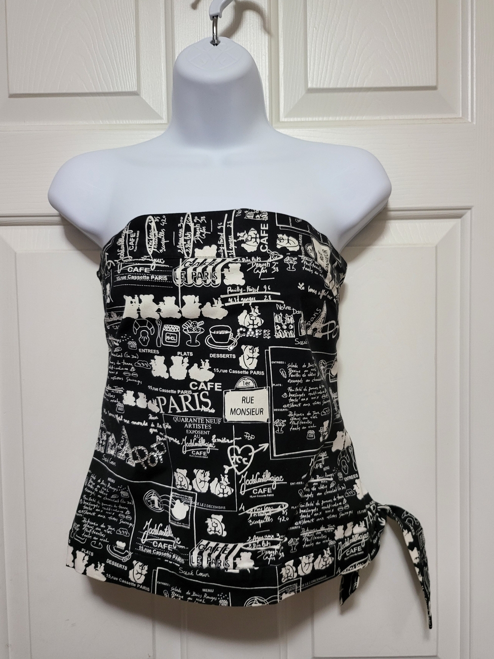 Black & White Paris-Print Strapless Top